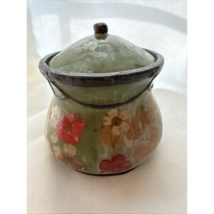 Vintage Lucite Lidded Green Trinket Box Pressed Dried Flowers Acrylic‎ Swirl 4"